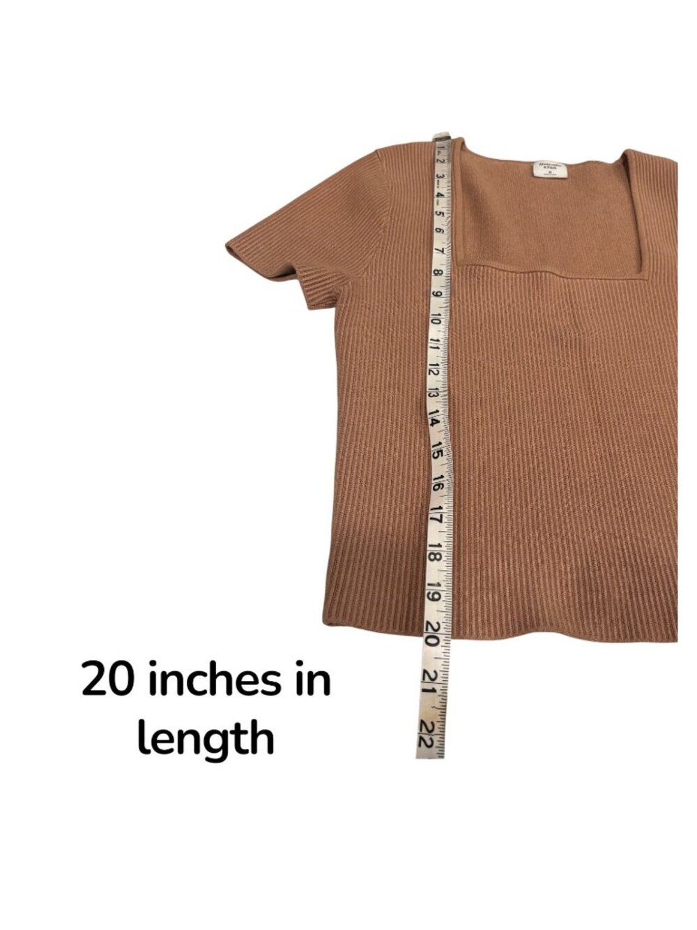 Abercrombie & Fitch Ribbed Knit Square Neck Top Women’s Medium Brown Short Sleev - Picture 12 of 12